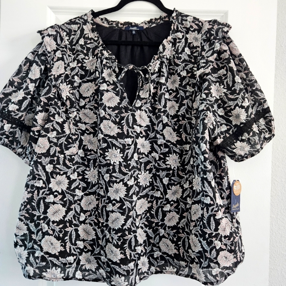 New Nwt Angels Forever Yours Black Floral Shirt Top 2x 2xl Boho